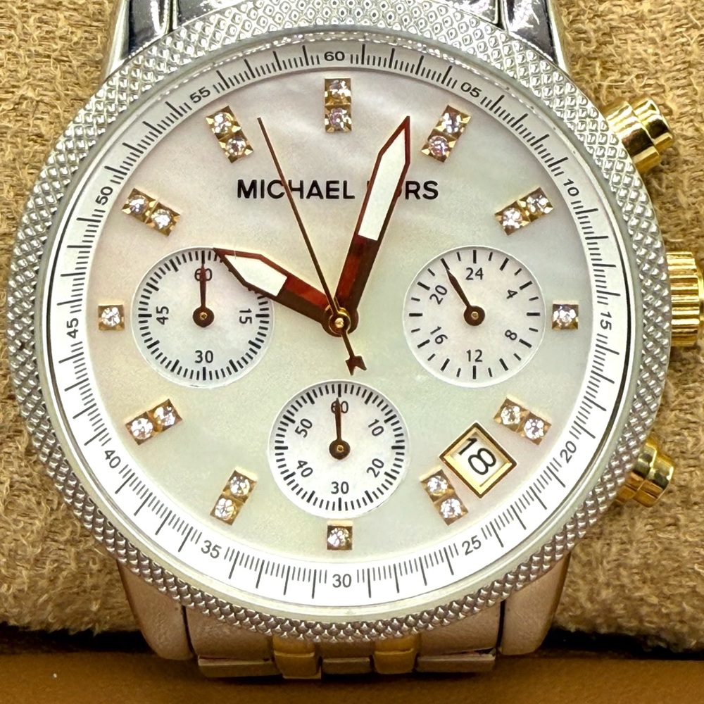 Michael Kors Silver and Gold Two-Tone Stainless Steel Chronograph Watch